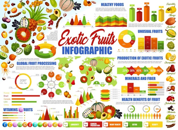 Vecteur infographie des aliments sains de fruits tropicaux exotiques