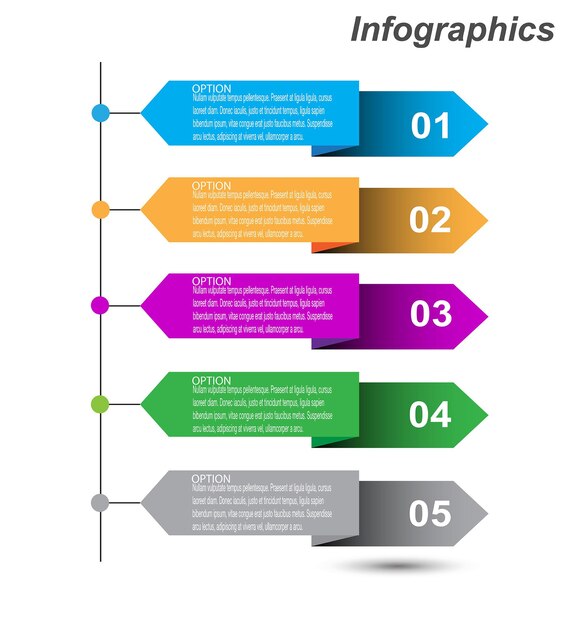 Infographie avec bannière d'étapes et d'options pour la conception d'entreprise et le modèle de site Web