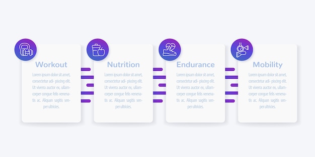 Infographie, bannière avec des icônes de remise en forme de ligne,