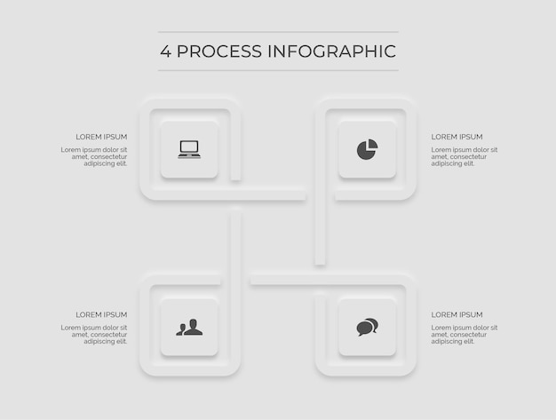 Infographie Blanche Minimal Propre Carré 4 Processus Combiné Cercle Premium Vecteur