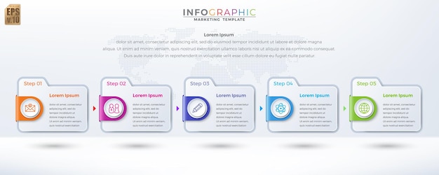 Infographie Business marketing vector design dossier de modèle coloré 5 options ou étapes dans un style minimal Vous pouvez utiliser pour les présentations de flux de travail de processus marketing mise en page organigramme annonce imprimée