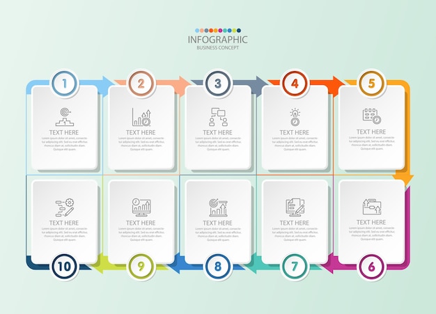 Infographie Carrée Avec 10 étapes, Processus Ou Options.