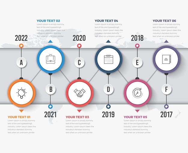 Vecteur infographie de la chronologie des affaires avec des éléments colorés