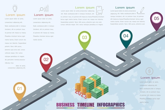 Vecteur infographie de la chronologie des affaires sur la route.