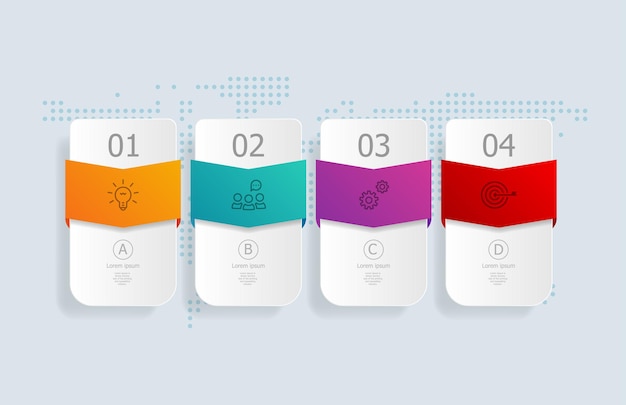 Infographie De Chronologie Horizontale Abstraite 4 étapes Avec Carte Du Monde