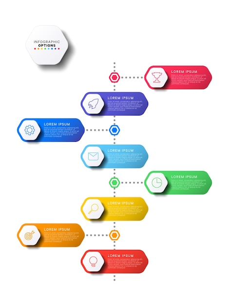 Infographie De La Chronologie Verticale Avec Des éléments Hexagonaux Sur Fond Blanc Processus D'affaires Moderne
