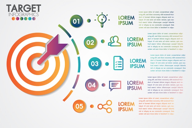 Infographie Cible 5 étapes Ou Options Vecteur De Design D'entreprise Et Marketing Avec éléments
