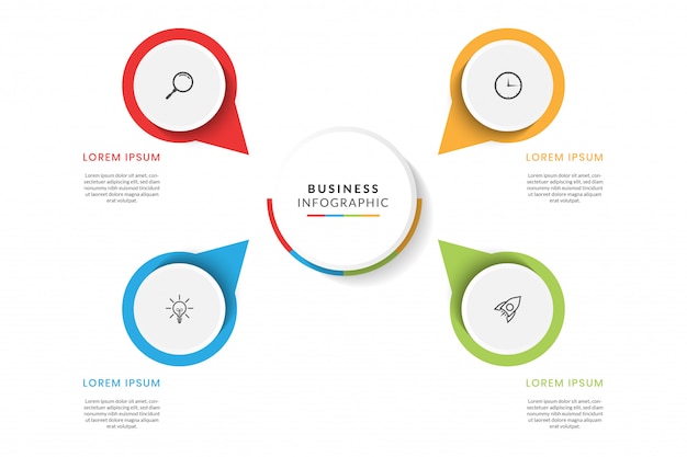 Vecteur infographie commerciale colorée avec étapes ou options