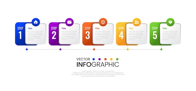 Vecteur infographie dégradé coloré avec cinq étapes, illustration vectorielle