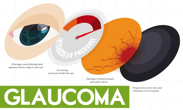 Vecteur infographie descriptive montrant certains stades de la maladie du glaucome