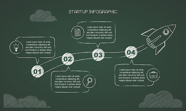 Infographie Dessinée à La Main Avec Fusée Et 4 Zones De Texte