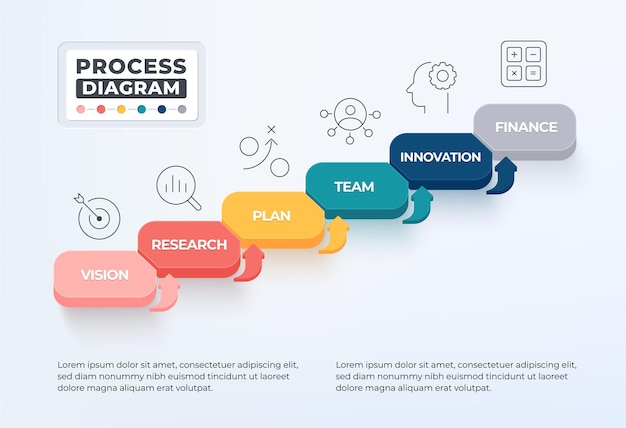 Infographie Du Diagramme De Processus Avec 6 Icônes D'entreprise Intensifier Le Concept D'objectif