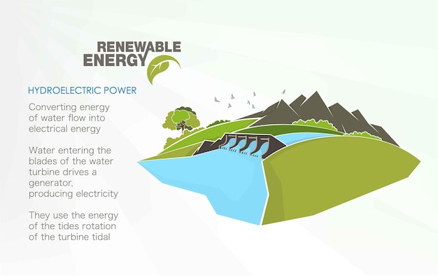 Infographie Sur Les énergies Renouvelables Avec Des éléments De L'eau Du Soleil, Du Vent Et De La Terre.