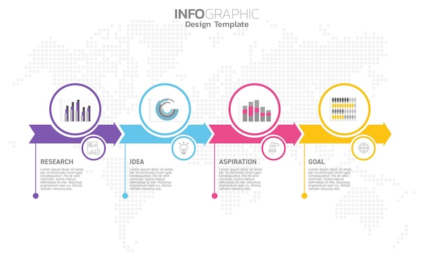 Infographie D'entreprise 4 étapes Vers Le Succès Avec L'inspiration Et L'objectif De L'idée De Recherche