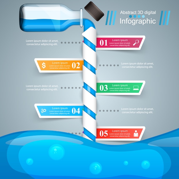 Infographie De L'entreprise. Bouteille, Eau, Icône De Boisson.