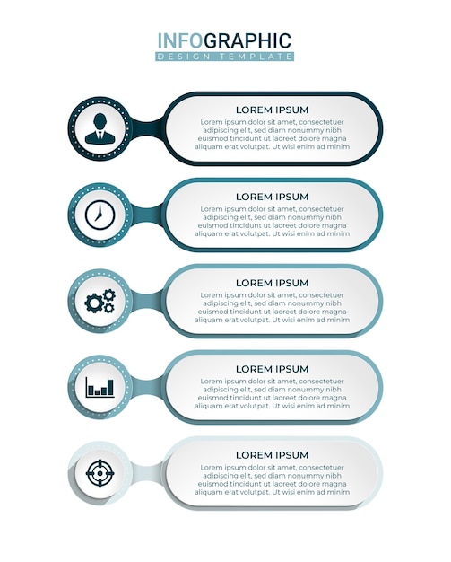 Infographie D'étiquette Horizontale Moderne En 5 étapes Modèle Graphique De Présentation D'entreprise