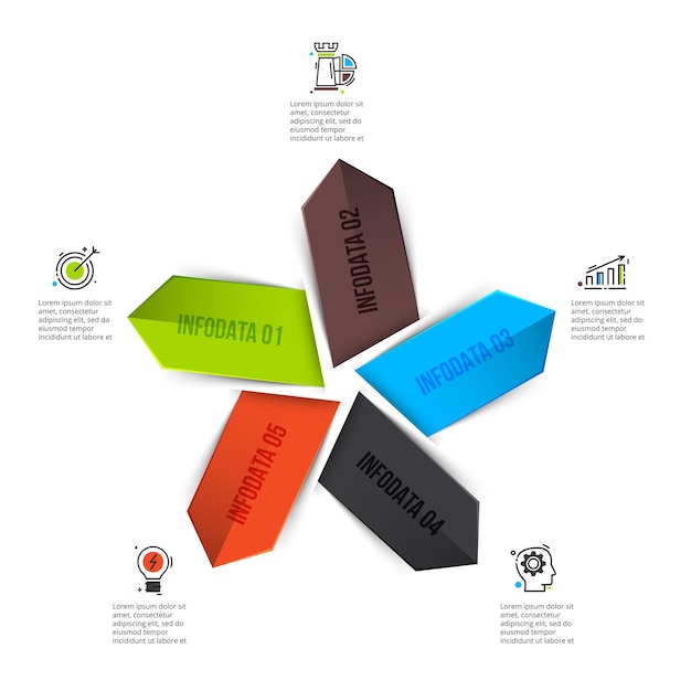 Infographie De Flèches Vectorielles Avec 5 Options. Modèle De Diagramme De Cycle, Graphique, Présentation.