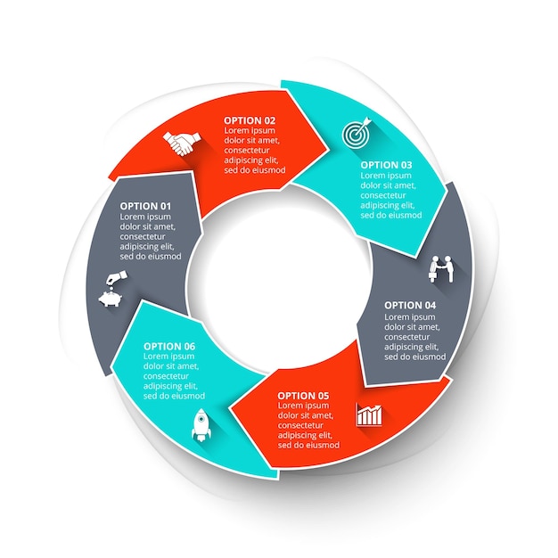 Infographie de flèches vectorielles Modèle de diagramme de cycle avec 6 processus Visualisation de données