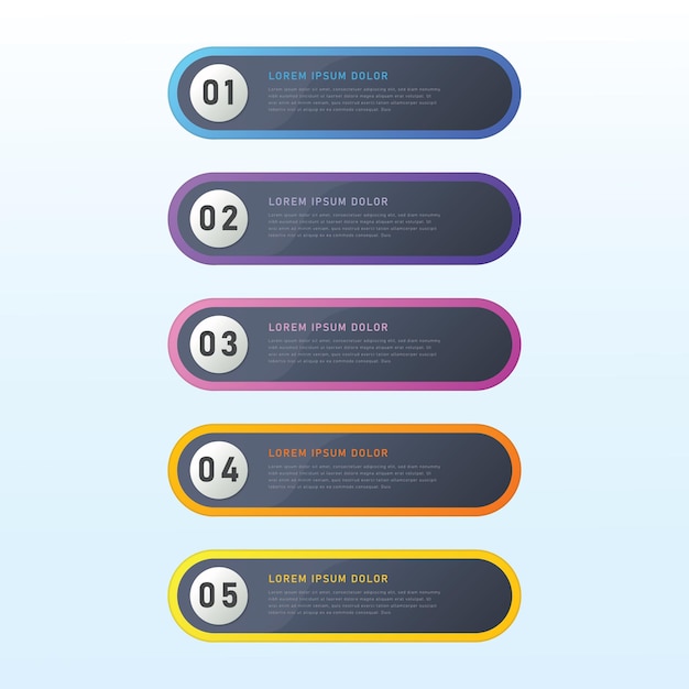Vecteur infographie gradiente colorée avec cinq étapes