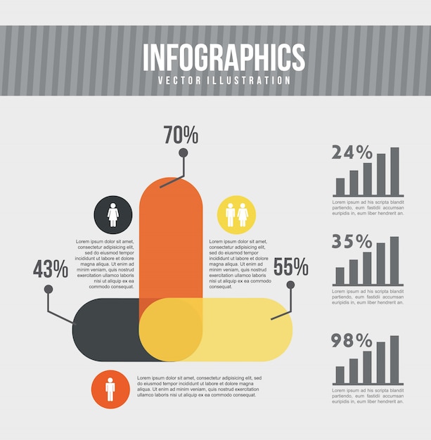 infographie avec graphiques et barre illustration vectorielle vintage