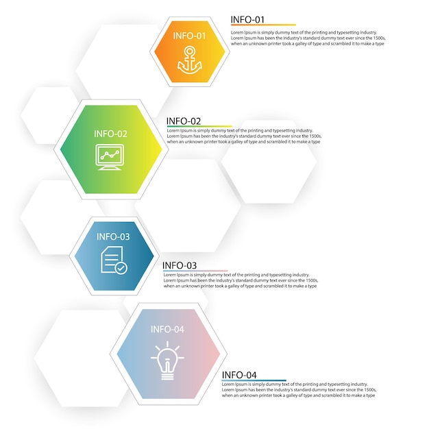 Infographie Hexagone avec vecteur de forme rectangle Modèle de concept de processus Étape pour la stratégie