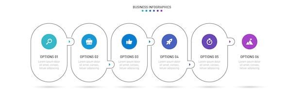 Vecteur infographie de ligne de temps avec infochart moderne modèle de présentation avec 6 points pour le processus d'affaires