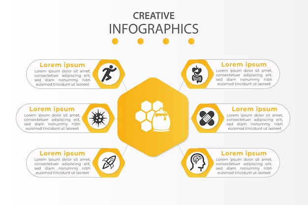 Vecteur infographie sur le miel avec six options,