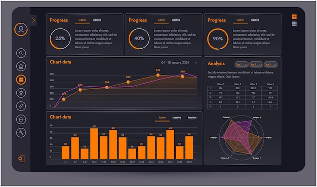 Cette infographie montre une interface moderne pour la gestion et l'analyse des données financières La conception de l'interface est moderne et concise en utilisant des gradients