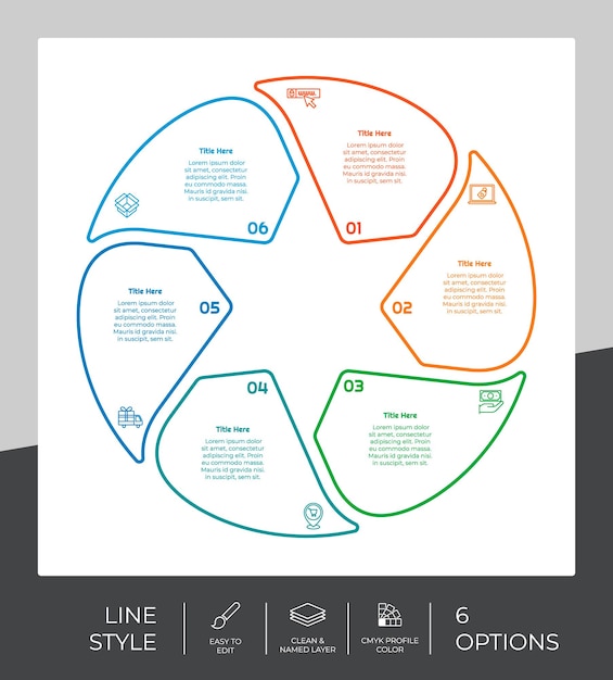 Infographie D'option Commerciale De Présentation Avec Un Style Plat Et Un Concept Coloré 6 Options D'infographie Peuvent être Utilisées à Des Fins Commerciales