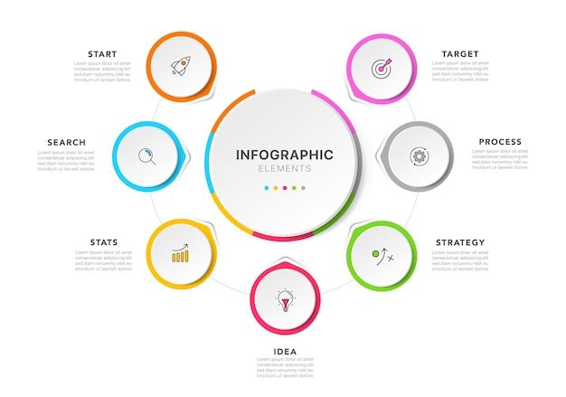 Infographie des options de cercle de chronologie pour les présentations diagramme de processus de flux de travail rapport d'organigramme