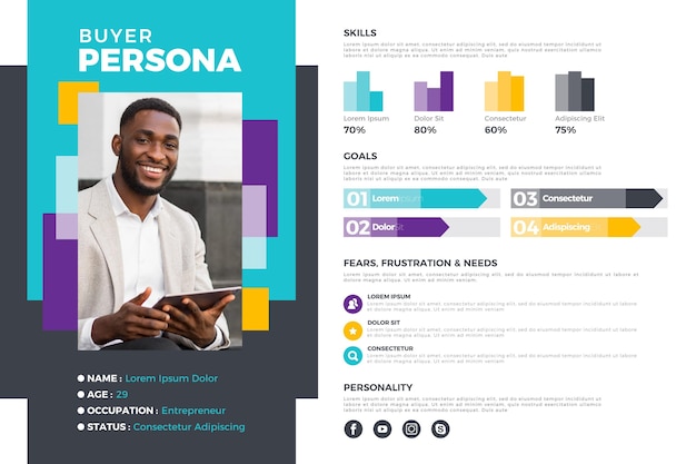 Infographie de personnage acheteur plat avec photo de l'homme