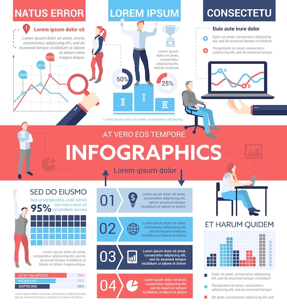 Vecteur infographie de personnes - affiche d'information, mise en page de modèle de couverture de brochure avec icônes, autres éléments d'information et texte de remplissage