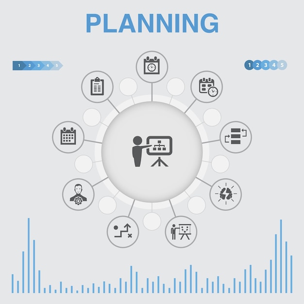 Infographie De Planification Avec Des Icônes. Contient Des Icônes Telles Que Calendrier, Calendrier, Calendrier, Plan D'action