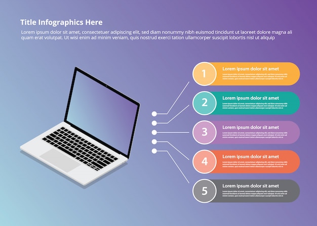 Infographie Pour Ordinateur Portable Avec Style Isométrique Et Balles De 5 Points