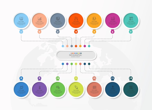 Infographie De Processus Avec 14 étapes, Processus Ou Options.