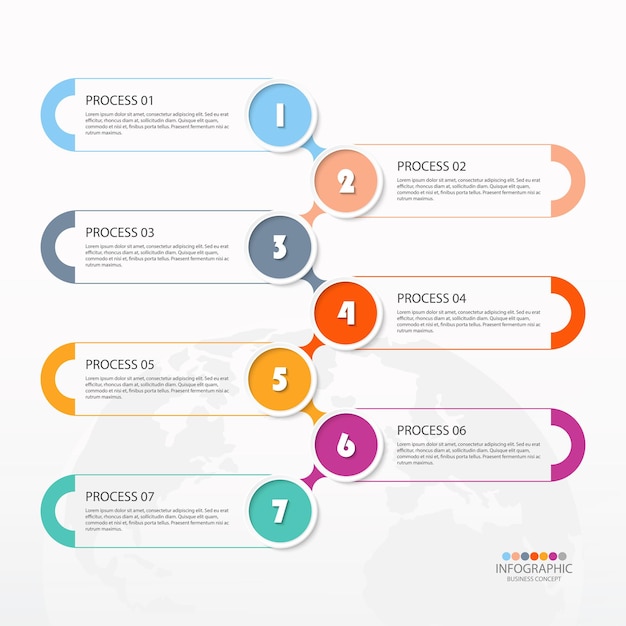 Infographie De Processus Avec 7 étapes, Processus Ou Options.