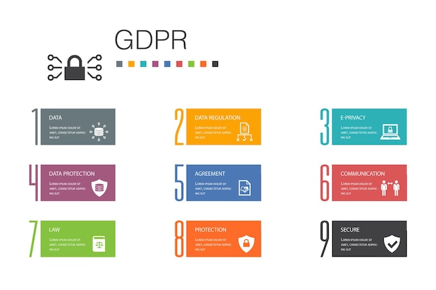 Vecteur infographie rgpd 10 ligne d'option concept.data, e-privacy, accord, protection des icônes simples