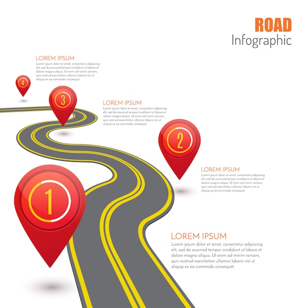 Infographie routière avec des pointeurs rouges