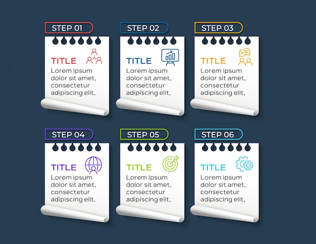 Vecteur infographie de style de papier avec six étapes