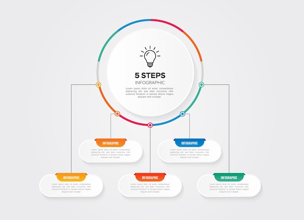 Vecteur infographies chronologiques avec 5 options ou étapes pour les présentations de processus, diagramme de flux de travail, diagramme d'écoulement