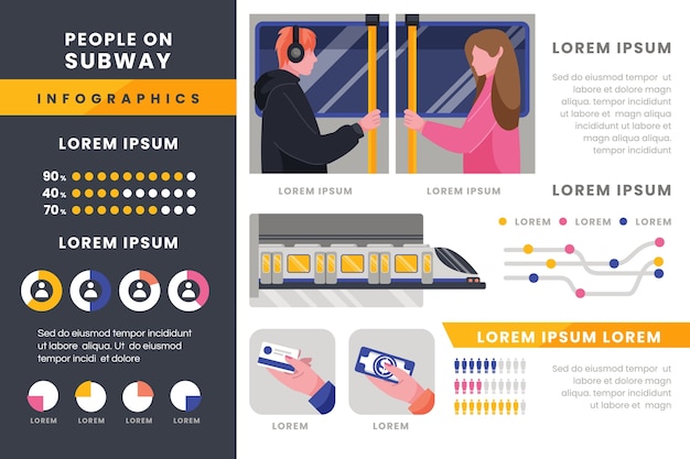 Vecteur infographies de dessins animés dessinés à la main sur le métro