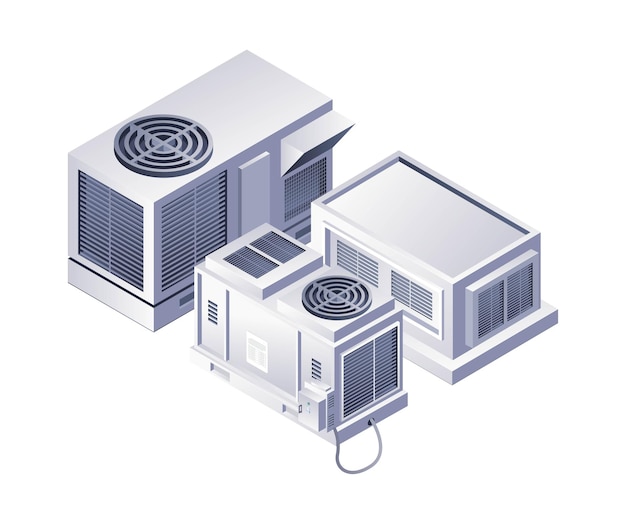 Vecteur infographies d'équipements de réfrigération hvac industriels illustration 3d isométrique plate