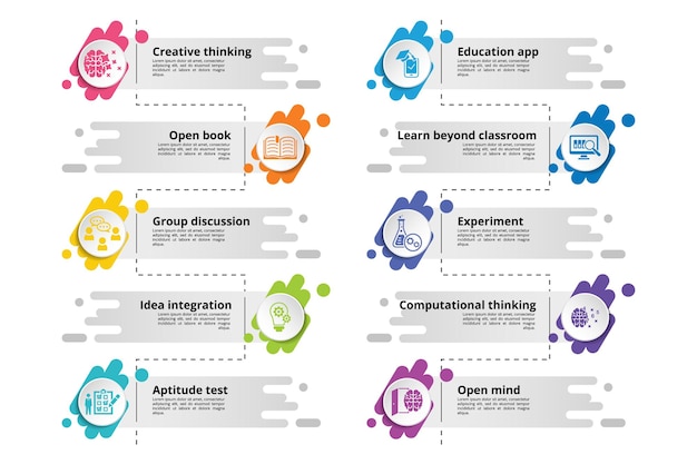 Infographies avec des icônes de thèmes d'apprentissage créatifs