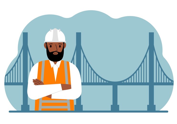 Ingénieur civil masculin à côté du pont Le concept de génie civil et de construction
