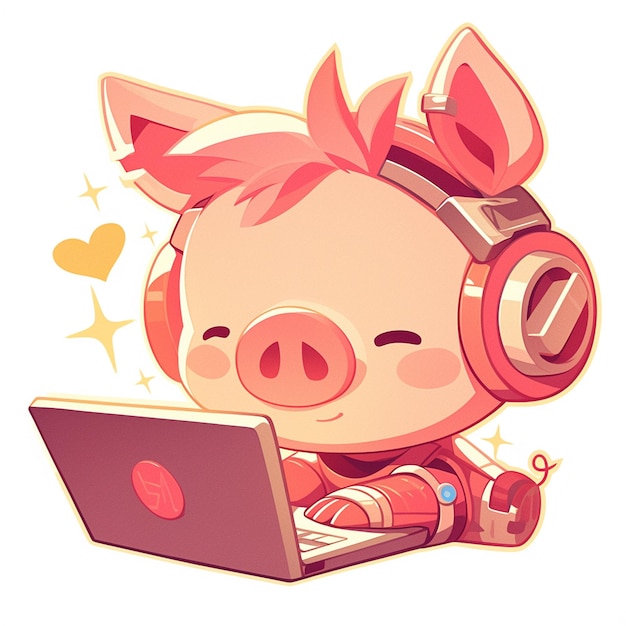 Vecteur un ingénieur logiciel cochon diligent dans le style des dessins animés