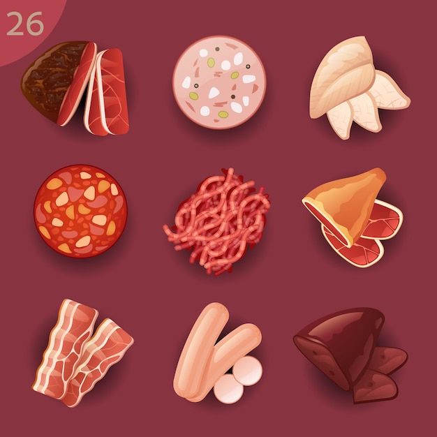 Ingrédients Alimentaires Vector Icon Set 26 Viande