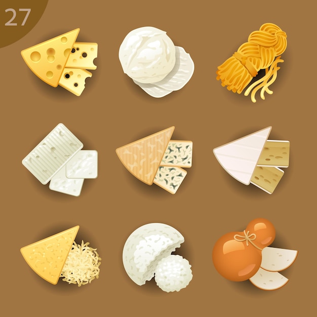 Vecteur ingrédients alimentaires vector icon set 27 fromage