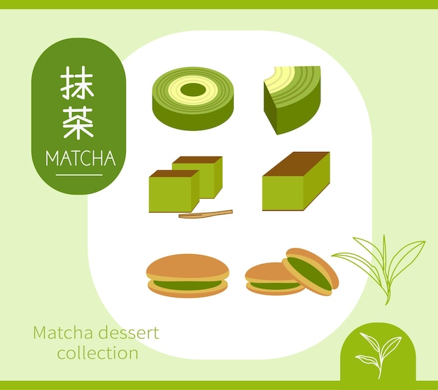 Ingrédients Du Dessert Matcha Japonais Dans Un Style Plat Avec Le Symbole Du Mot Chinois Quotmatchaquot Mensonge Yin