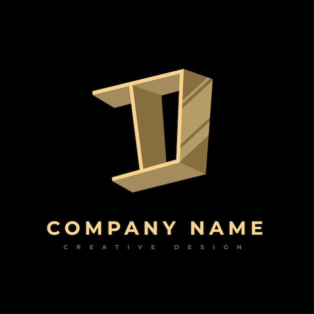 Initial Letter D Company Logo Monogramme doré D avec des lignes droites et des plaques sur fond noir Signe utilisable pour les logos d'entreprise et l'image de marque Éléments de modèle de conception de logo vectoriel plat