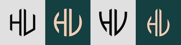 Des initiales créatives simples HU Designes de logo Ensemble